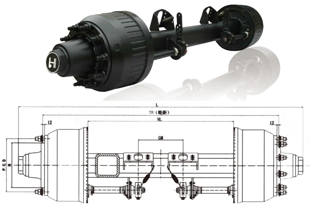 Low Price 12t/16t/18t German Type Semi Trailer Axles for Sale